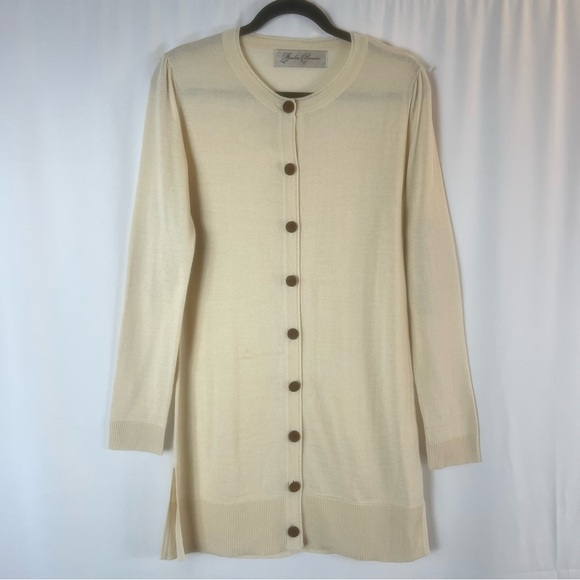 Elbow Patch Sweater Women's Victorian Romantic Long Cream Button-Up Cardigan M - Picture 1 of 12